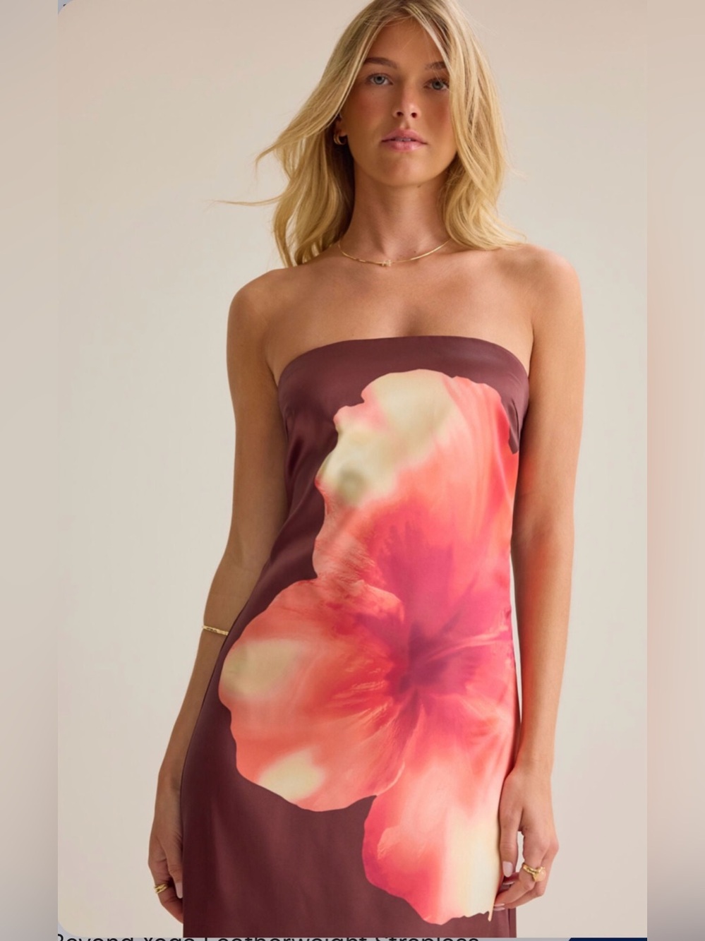 Altar’d state Strapless Floral Slip Dress in Deep Brown and Coral Pink